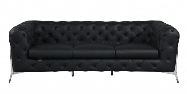 93" Black Genuine Tufted Leather And Chrome Standard Sofa 476526 By Homeroots