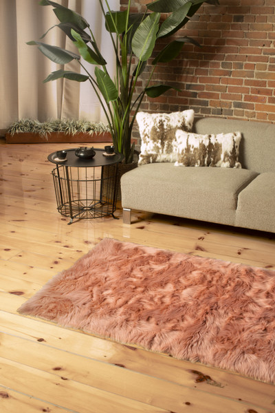 3' X 5' Dusty Rose Faux Fur Non Skid Area Rug 476671 By Homeroots