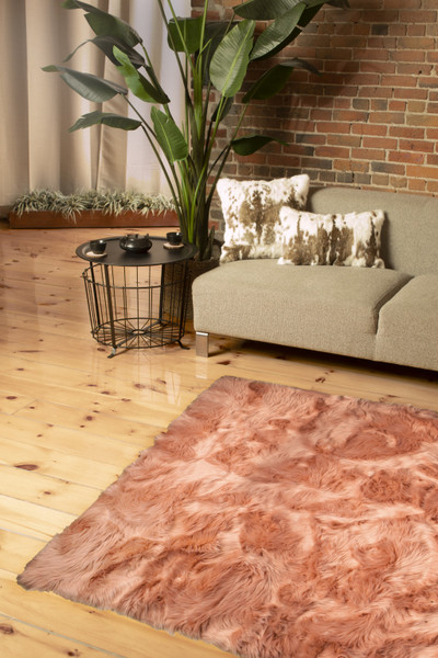 5' X 8' Dusty Rose Faux Fur Non Skid Area Rug 476676 By Homeroots