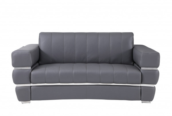 75" Dark Gray Italian Leather With Chrome Accents Love Seat 477566 By Homeroots