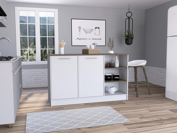 Sleek And Modern White And Dark Brown Kitchen Island 477875 By Homeroots