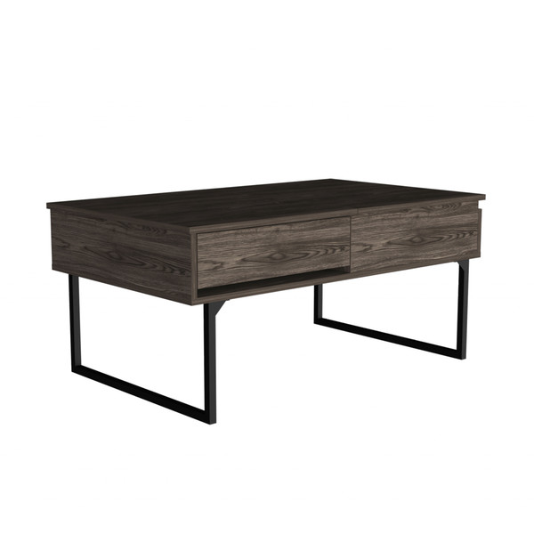 40" Dark Walnut Manufactured Wood Rectangular Lift Top Coffee Table With Drawer 478435 By Homeroots