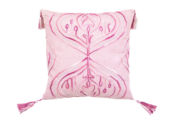 17" X 17" Pink White And Silver Abstract Zippered Polyester Throw Pillow With Tassels 479199 By Homeroots