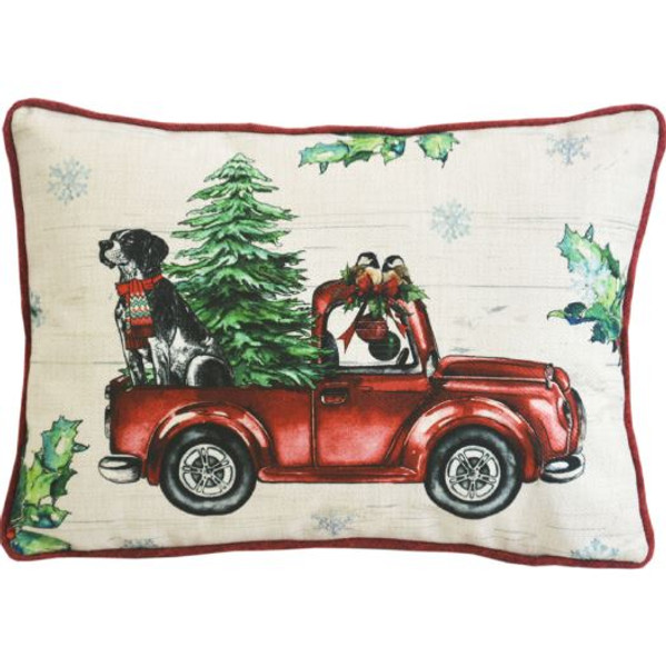 13" X 18" Dog Red Truck And Christmas Tree Throw Pillow 479219 By Homeroots