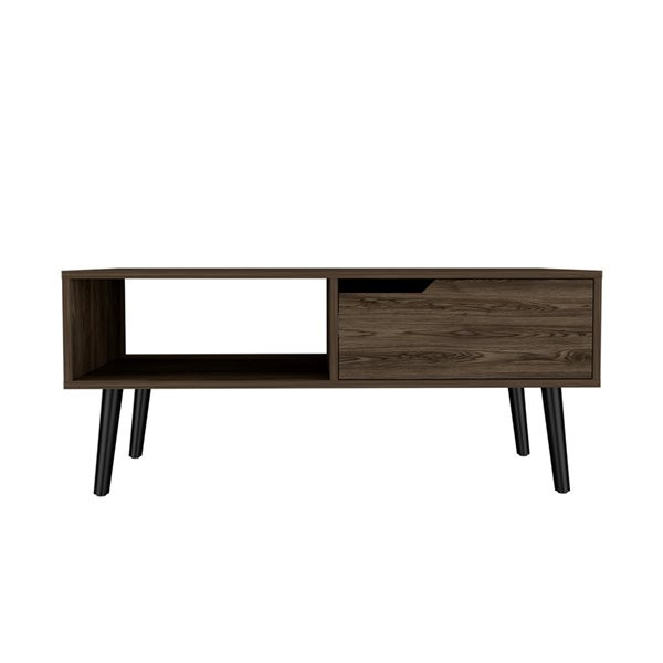 40" Dark Walnut Rectangular Coffee Table With Drawer And Shelf 479999 By Homeroots