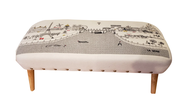 38" Nyc Daylight Skyline Embroidered Ottoman 480538 By Homeroots
