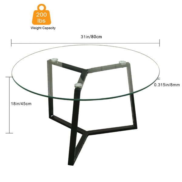 32" Black Steel And Glass Round Coffee Table 481004 By Homeroots