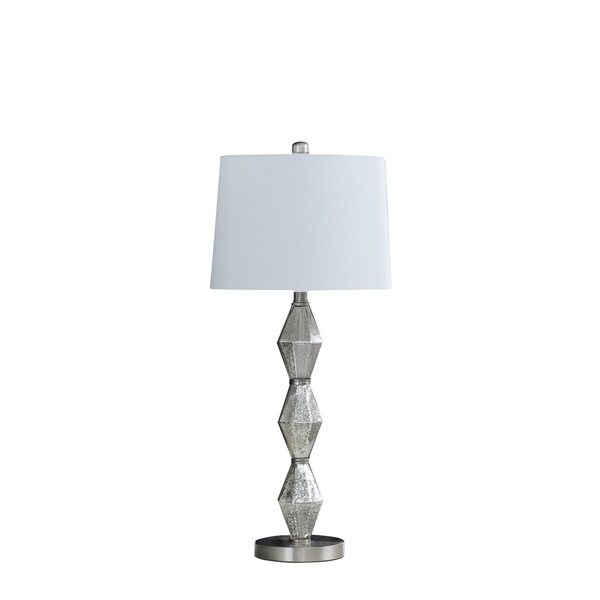 30" Brushed Silver Geo Glass Table Lamp With White Shade 482670 By Homeroots