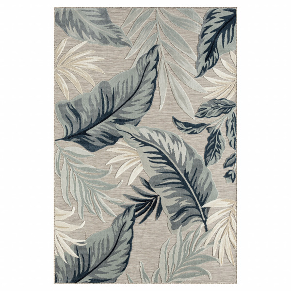 5' X 7' Blue Gray And Cream Floral Stain Resistant Indoor Outdoor Area Rug 483048 By Homeroots