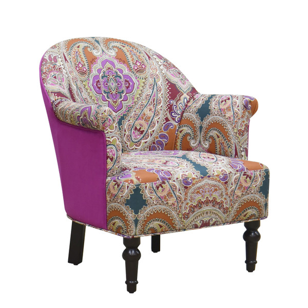 29" Purple Teal And Brown Polyester Blend Paisley Arm Chair 483762 By Homeroots