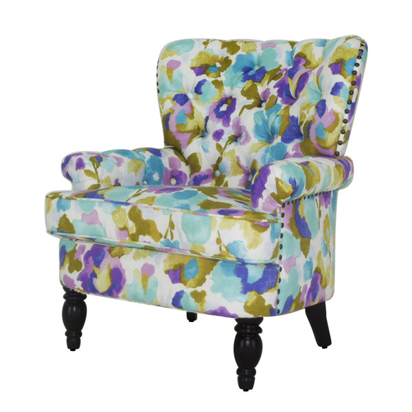 33" Aqua Green Purple And Brown Polyester Blend Floral Wingback Chair 483770 By Homeroots