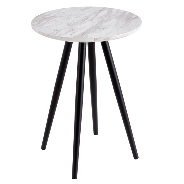21" Black And White Faux Marble Manufactured Wood Round End Table 484635 By Homeroots