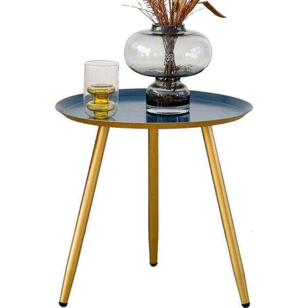 17" Golden And Blue Steel Round End Table 484638 By Homeroots