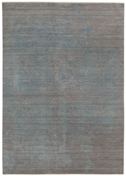 8' X 10' Gray Pearl And Silver New Zealand Lambs Wool Damask Hand Knotted Area Rug With Fringe 484651 By Homeroots