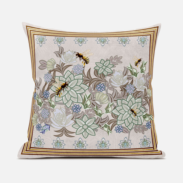 26X26 Green Brown Bee Blown Seam Broadcloth Animal Print Throw Pillow 485226 By Homeroots