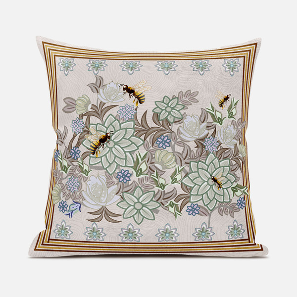 28X28 Green Brown Bee Blown Seam Broadcloth Animal Print Throw Pillow 485227 By Homeroots