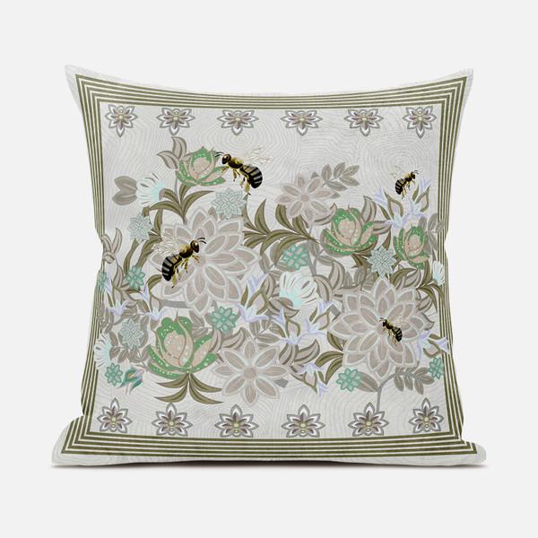 26X26 Beigeyellow Green Brown Bee Blown Seam Broadcloth Animal Print Throw Pillow 485241 By Homeroots