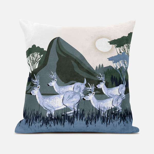 16X16 Blue Deer Blown Seam Broadcloth Animal Print Throw Pillow 485303 By Homeroots