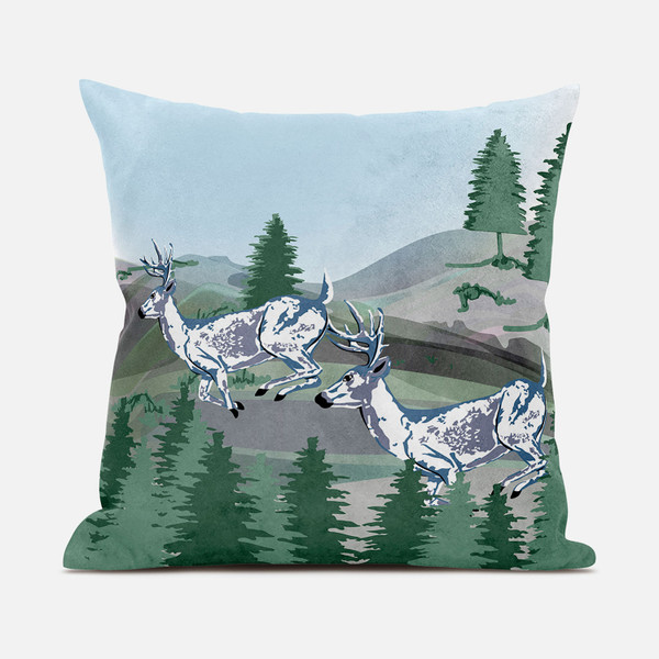 28X28 Green Blue Deer Blown Seam Broadcloth Animal Print Throw Pillow 485327 By Homeroots