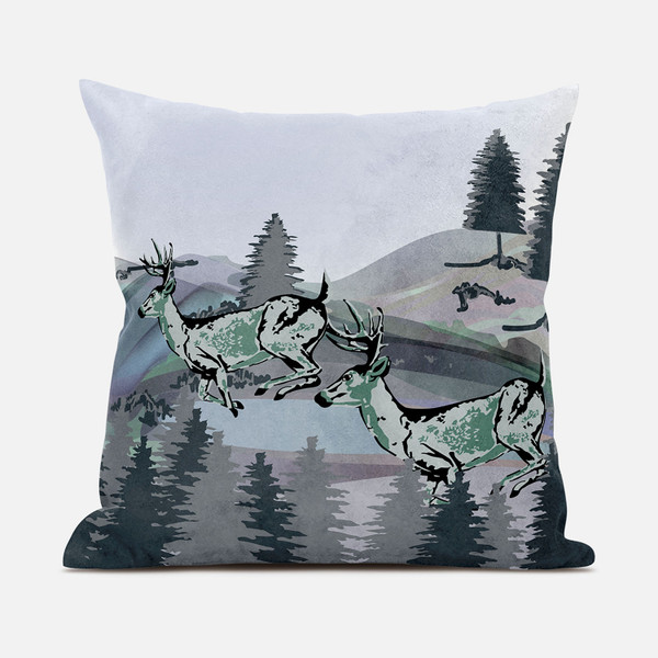 16X16 Muted Green Black Blue Deer Blown Seam Broadcloth Animal Print Throw Pillow 485328 By Homeroots