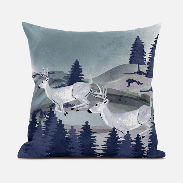 16X16 Gray Blue Deer Blown Seam Broadcloth Animal Print Throw Pillow 485333 By Homeroots