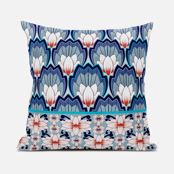 26X26 Gray Blue Orange Blown Seam Broadcloth Floral Throw Pillow 485341 By Homeroots