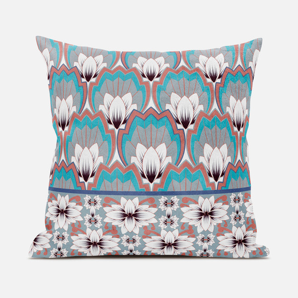 16X16 Mint Gray Orange Blown Seam Broadcloth Floral Throw Pillow 485348 By Homeroots