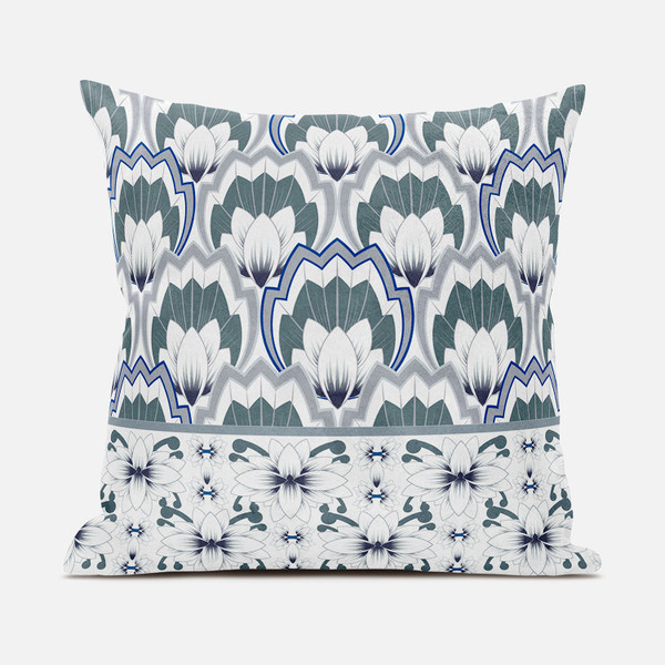 26X26 White Gray Blue Blown Seam Broadcloth Floral Throw Pillow 485371 By Homeroots