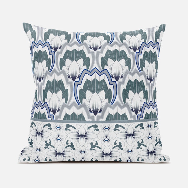 28X28 White Gray Blue Blown Seam Broadcloth Floral Throw Pillow 485372 By Homeroots