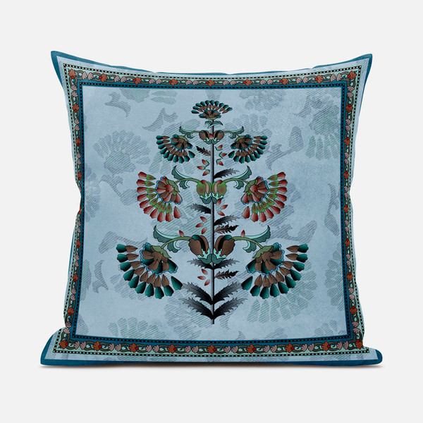 16X16 Sky Blue Red Blown Seam Broadcloth Floral Throw Pillow 485378 By Homeroots