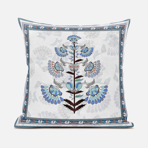 16X16 Off White Gray Blown Seam Broadcloth Floral Throw Pillow 485383 By Homeroots