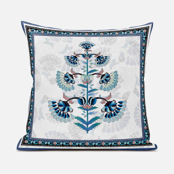 16X16 Off White Blue Black Blown Seam Broadcloth Floral Throw Pillow 485388 By Homeroots