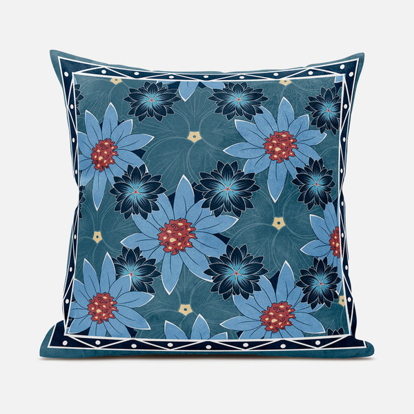 28X28 Blue Red Blown Seam Broadcloth Floral Throw Pillow 485412 By Homeroots