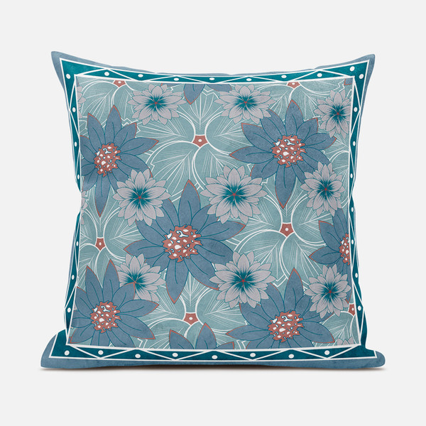 16X16 Blue Red Green Blown Seam Broadcloth Floral Throw Pillow 485413 By Homeroots