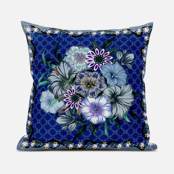 20X20 Blue Gray Blown Seam Broadcloth Floral Throw Pillow 485455 By Homeroots