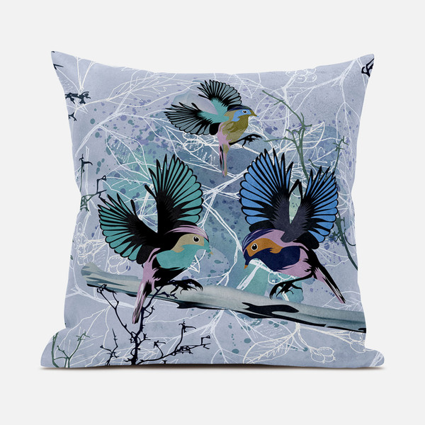 20X20 Blue Pink Gray Bird Blown Seam Broadcloth Animal Print Throw Pillow 485541 By Homeroots