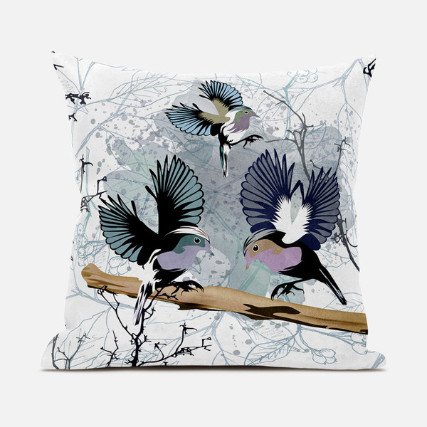 18X18 White Gray Black Bird Blown Seam Broadcloth Animal Print Throw Pillow 485565 By Homeroots