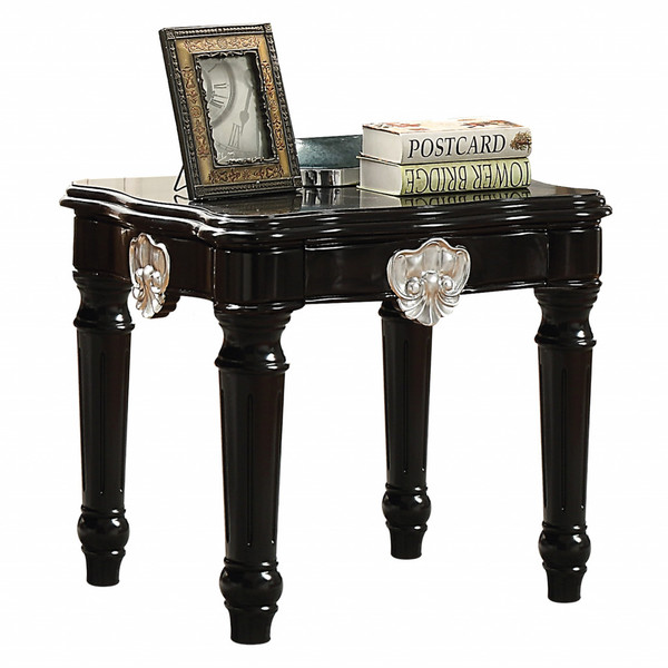 24" Black Manufactured Wood Carved Medallion Square End Table 485835 By Homeroots