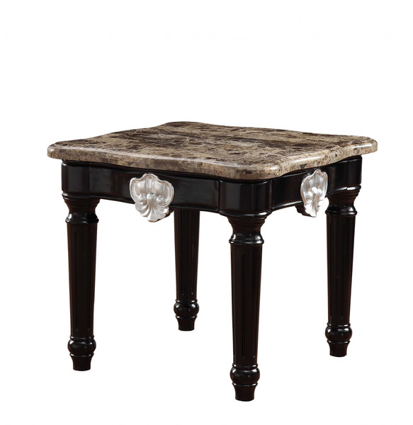 25" Black Manufactured Wood And Marble Square End Table 485840 By Homeroots