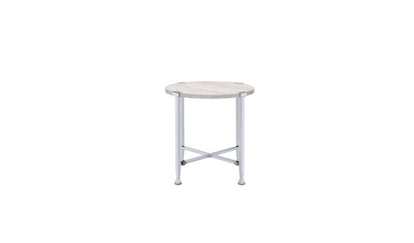 24" Chrome And White Oak Manufactured Wood And Metal Round End Table 485859 By Homeroots