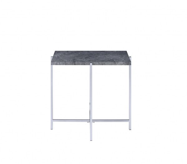 24" Chrome And Faux Marble Manufactured Wood And Metal Rectangular End Table 485866 By Homeroots