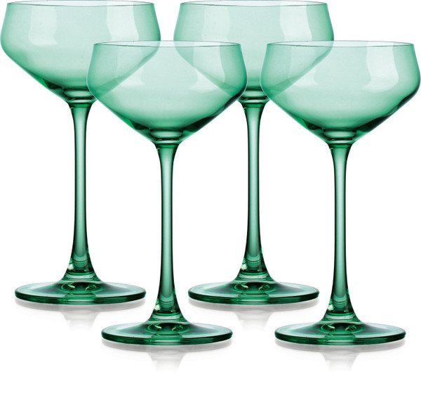 Set Of Four Translucent Pale Green Coupe Glasses 485963 By Homeroots