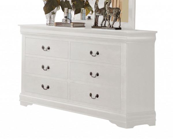 57" White Solid Wood Six Drawer Double Dresser 485999 By Homeroots
