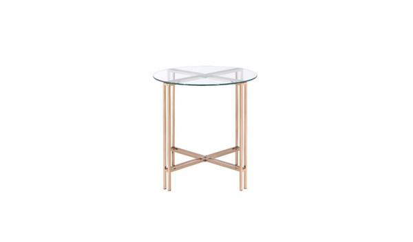 24" Champagne And Clear Glass And Metal Round End Table 486362 By Homeroots
