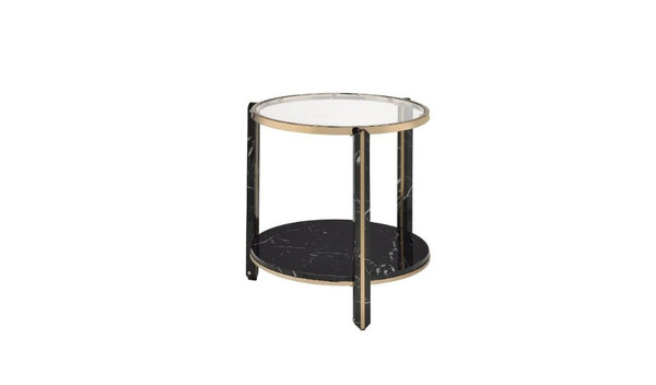 24" Champagne And Clear Glass And Metal Round End Table With Shelf 486366 By Homeroots