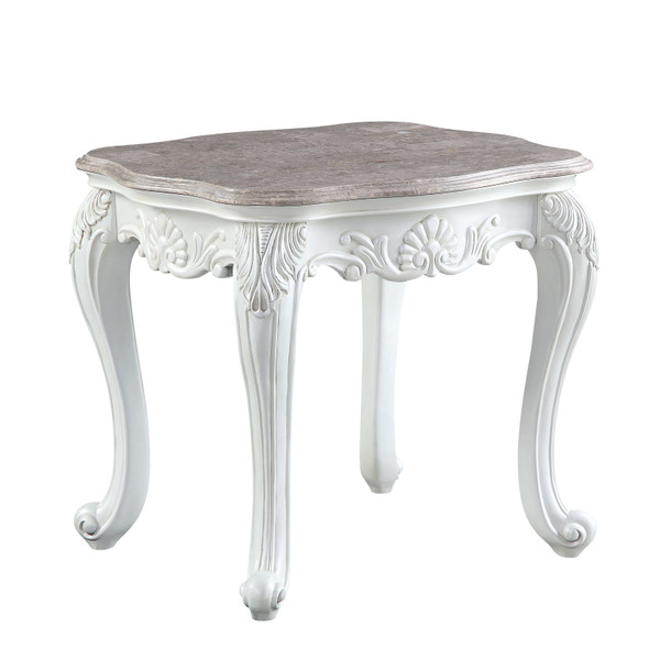 24" White And Marble Marble And Polyresin Rectangular End Table 486371 By Homeroots