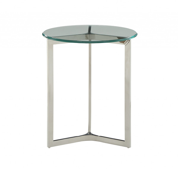 24" Chrome And Clear Glass And Metal Round End Table 486372 By Homeroots