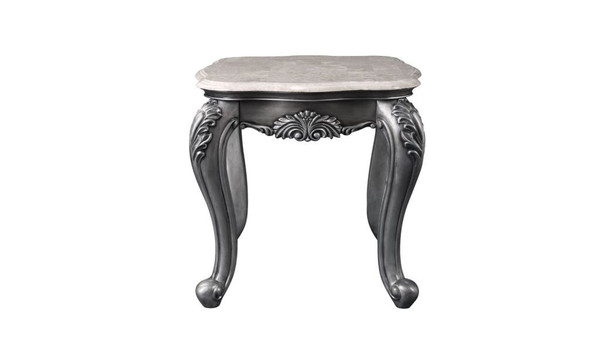 24" Gray And White Marble And Polyresin Rectangular End Table 486388 By Homeroots