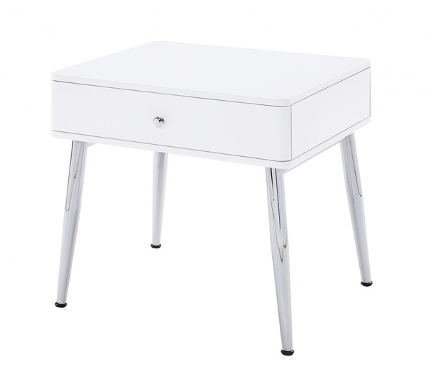 23" Chrome And White Manufactured Wood And Metal Square End Table With Drawer 486398 By Homeroots