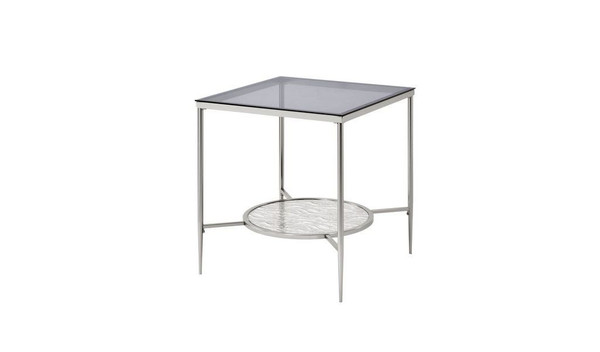 24" Chrome And Clear Glass And Metal Square End Table With Shelf 486412 By Homeroots